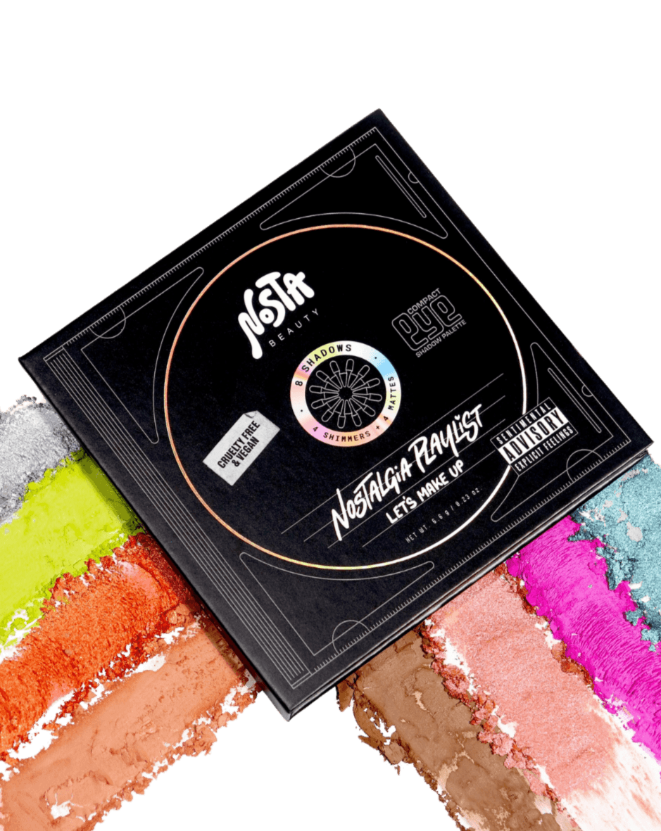 Nosta Beauty's cd eyeshadow palette packaging design will remind you of the classic CD packaging from the 90s.